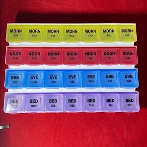 Weekly Pill Organizer with Color Coded Compartments